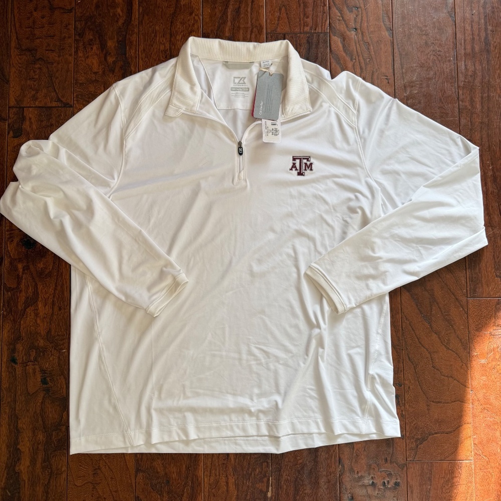 Men's Cutter & Buck White Texas A&M Aggies Adapt Eco Knit Quarter-Zip Pullover - Picture 2 of 10